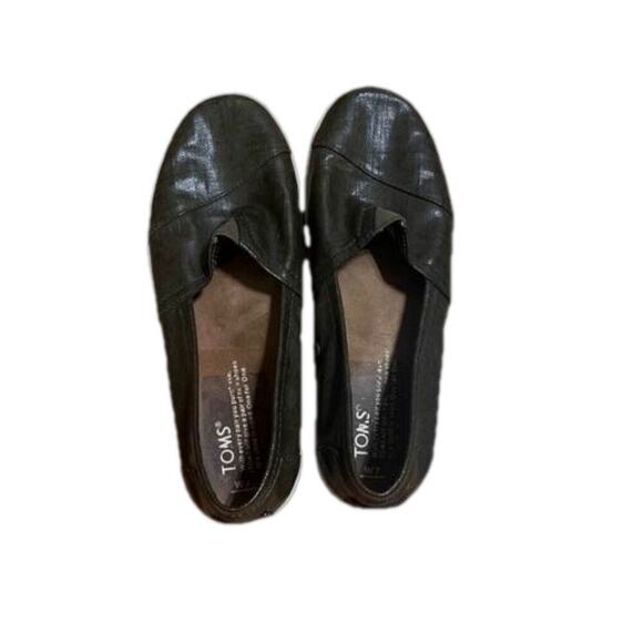 TOMS Womens 7 Avalon Olive Green
Waxed Canvas Patent Linen Slip On Loafers - Picture 11 of 13